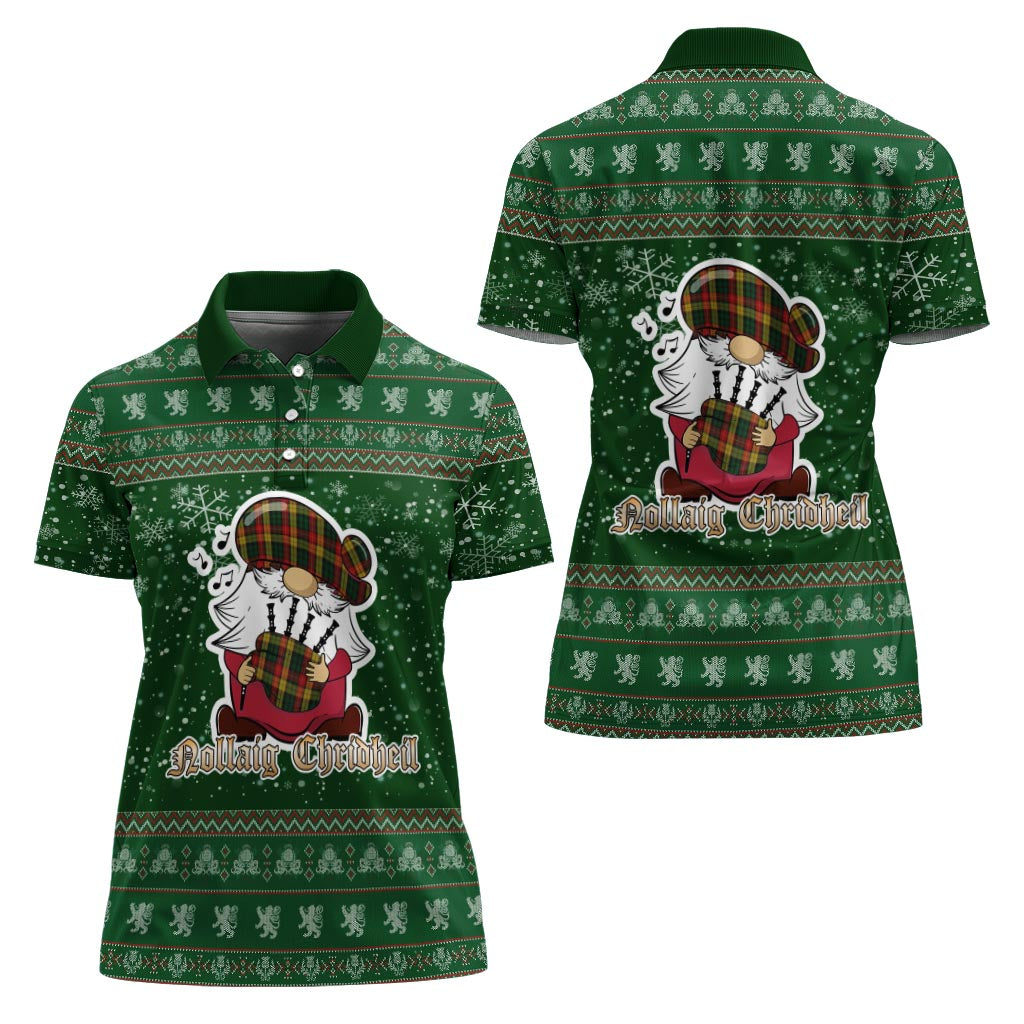 Buchanan Clan Christmas Family Polo Shirt with Funny Gnome Playing Bagpipes - Tartanvibesclothing