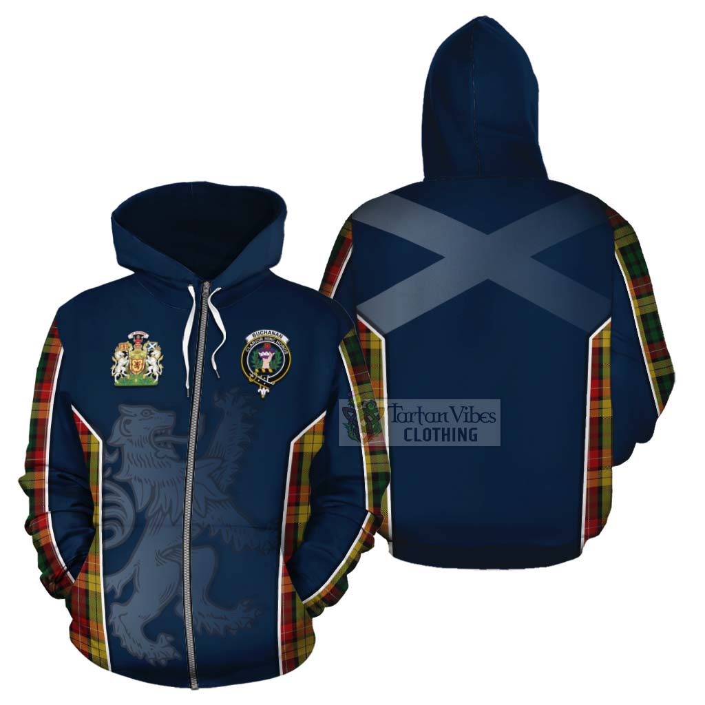 Tartan Vibes Clothing Buchanan Tartan Cotton Hoodie with Family Crest and Lion Rampant Vibes Sport Style