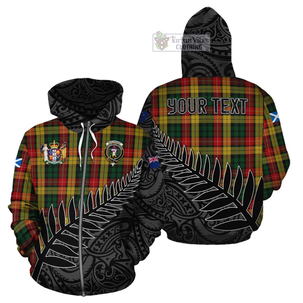 Tartan Vibes Clothing Buchanan Crest Tartan Cotton Hoodie with New Zealand Silver Fern Half Style