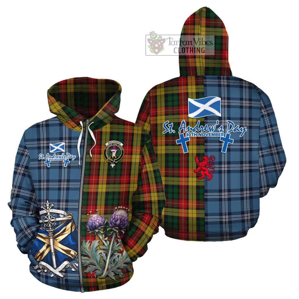 Tartan Vibes Clothing Buchanan Tartan Cotton Hoodie Happy St. Andrew's Day Half Tartan Style