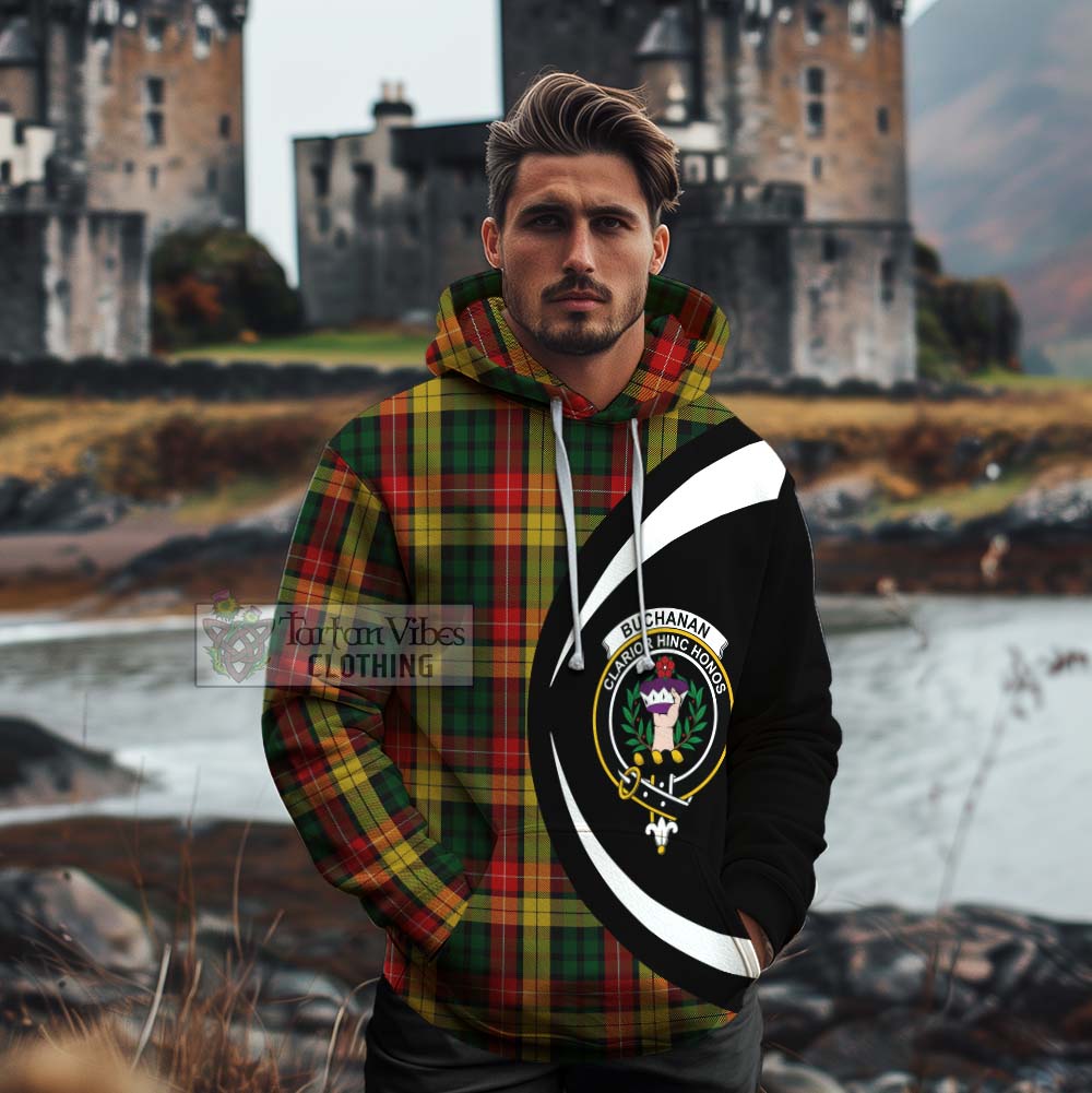 Tartan Vibes Clothing Buchanan Tartan Cotton Hoodie with Family Crest Circle Style