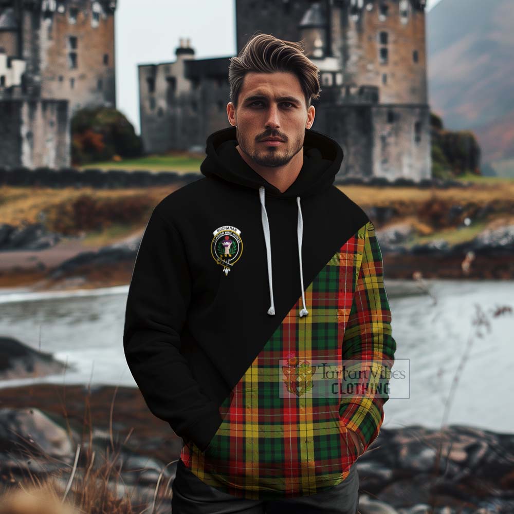 Tartan Vibes Clothing Buchanan Tartan Cotton Hoodie with Family Crest and Military Logo Style