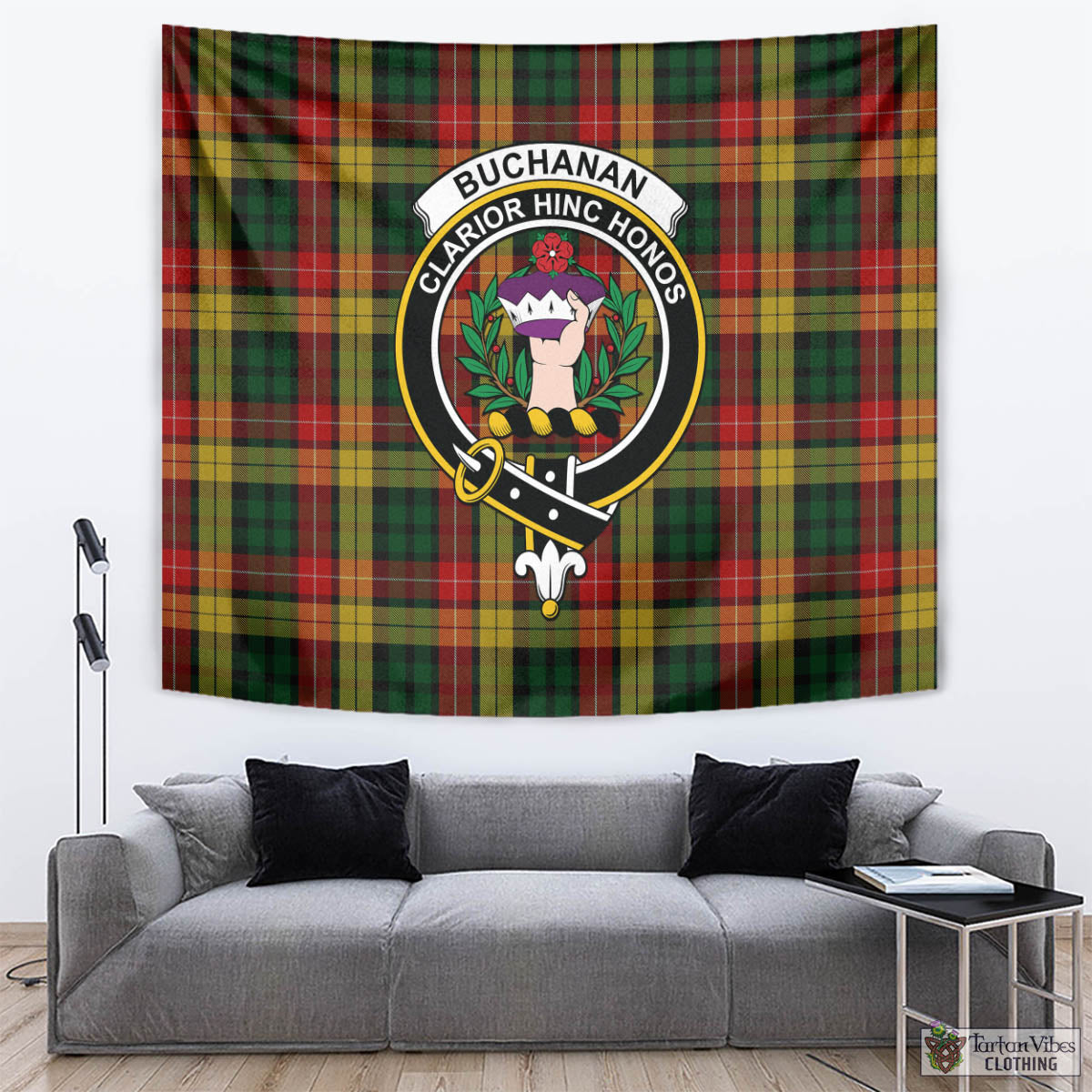 Tartan Vibes Clothing Buchanan Tartan Tapestry Wall Hanging and Home Decor for Room with Family Crest