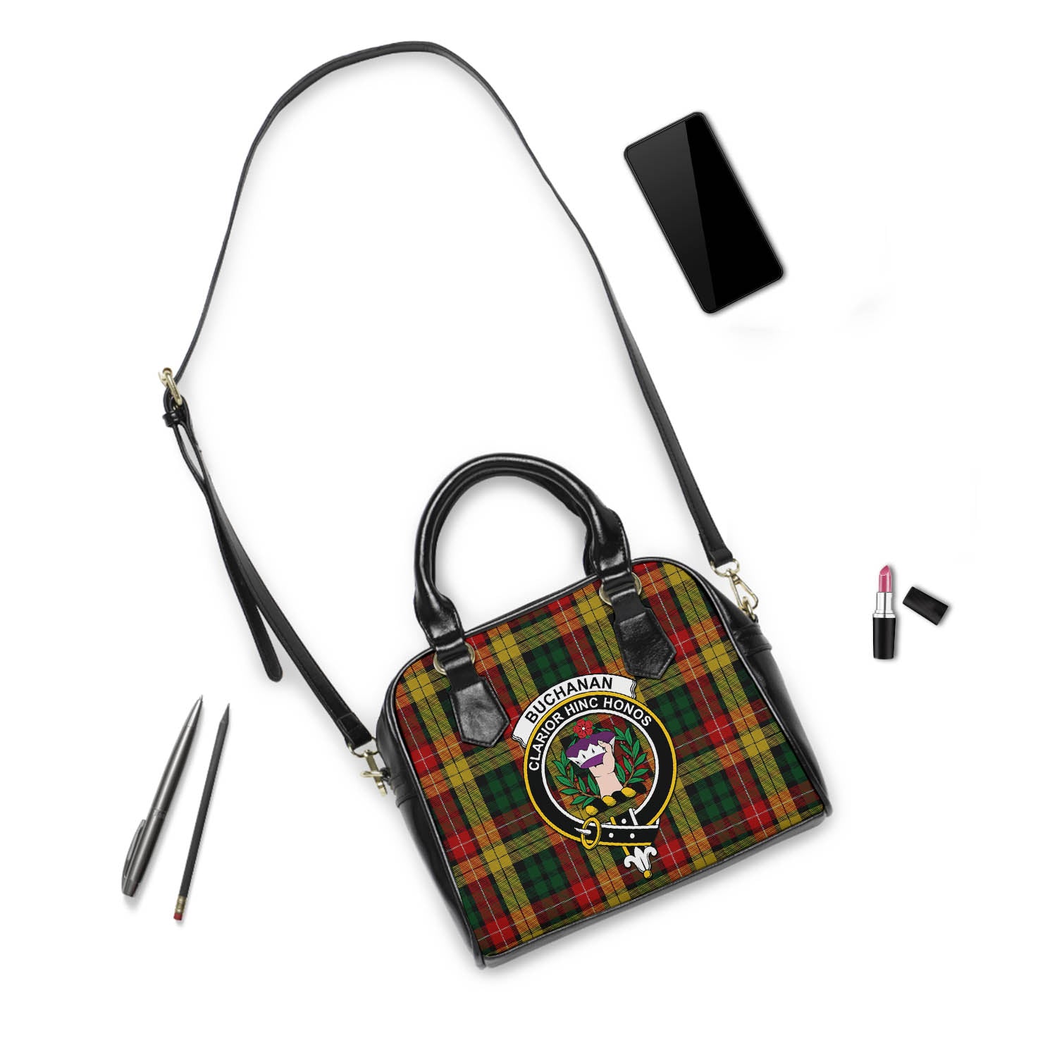 Buchanan Tartan Shoulder Handbags with Family Crest - Tartanvibesclothing