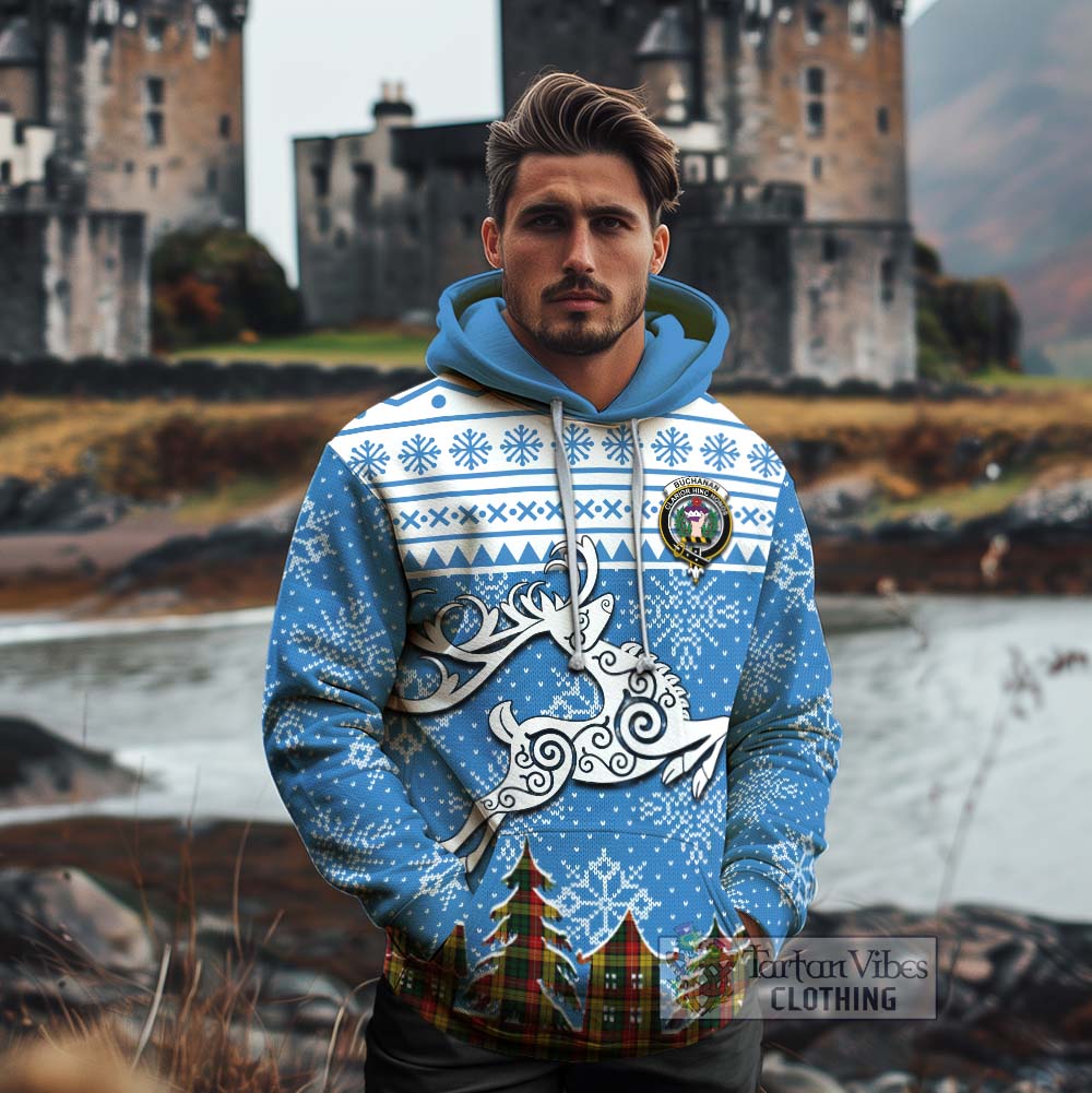 Tartan Vibes Clothing Buchanan Clan Christmas Cotton Hoodie Celtic Reindeer Style