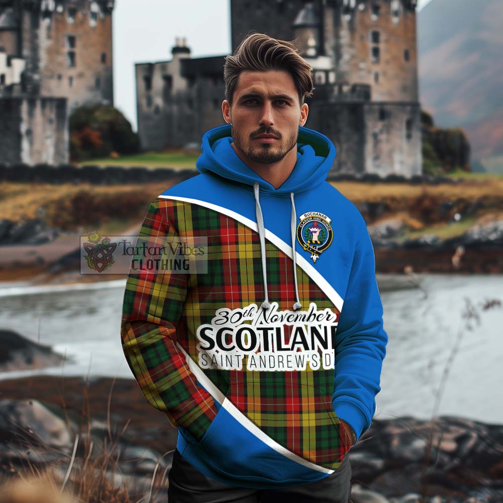 Tartan Vibes Clothing Buchanan Family Crest Tartan Cotton Hoodie Celebrate Saint Andrew's Day in Style