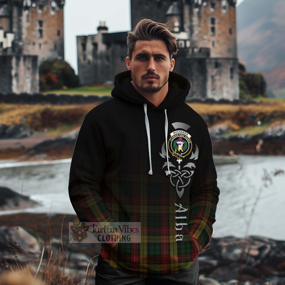 Tartan Vibes Clothing Buchanan Tartan Cotton Hoodie Featuring Alba Gu Brath Family Crest Celtic Inspired