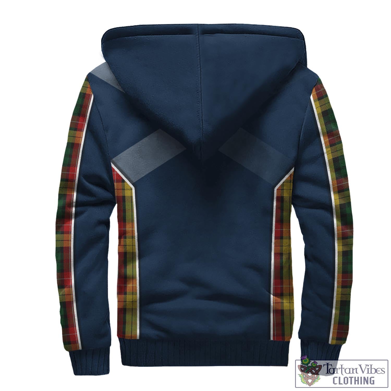 Tartan Vibes Clothing Buchanan Tartan Sherpa Hoodie with Family Crest and Scottish Thistle Vibes Sport Style