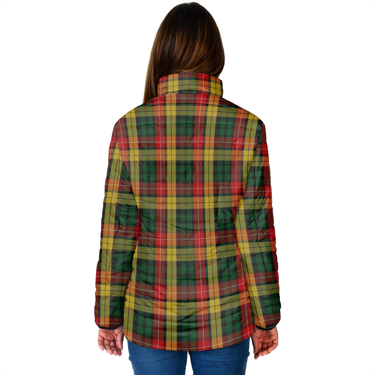 Buchanan Tartan Padded Jacket with Family Crest - Tartan Vibes Clothing