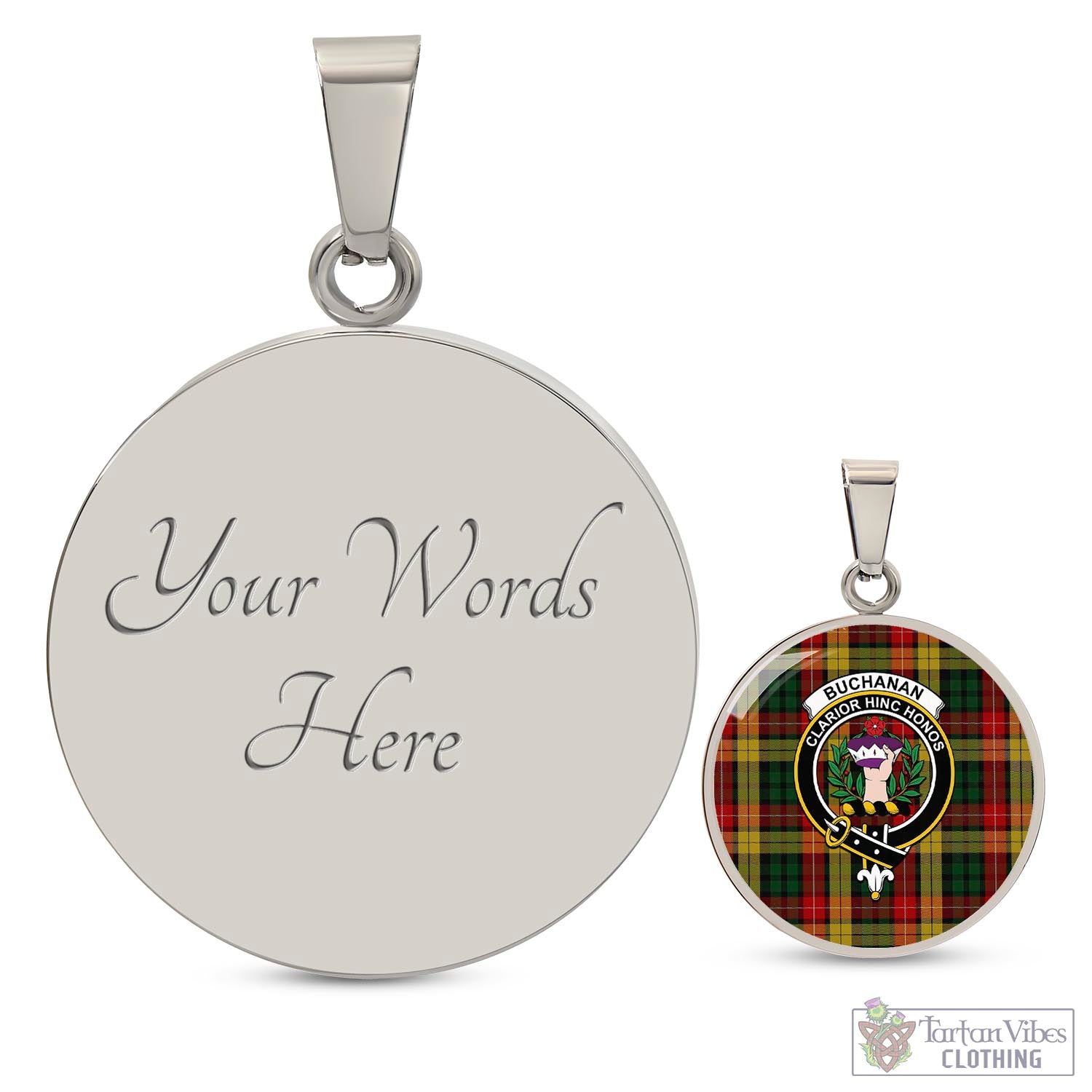 Tartan Vibes Clothing Buchanan Tartan Circle Necklace with Family Crest