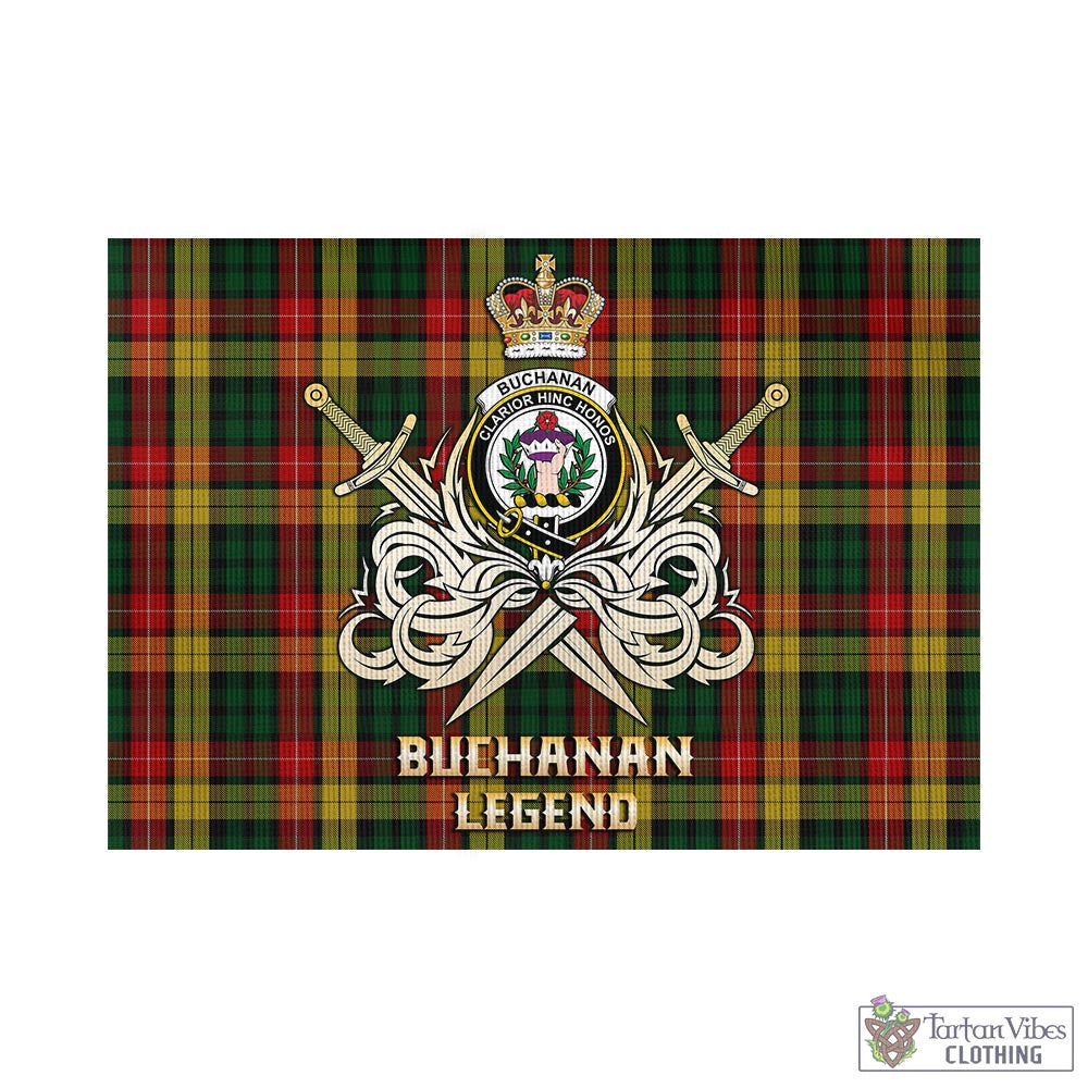 Tartan Vibes Clothing Buchanan Tartan Flag with Clan Crest and the Golden Sword of Courageous Legacy