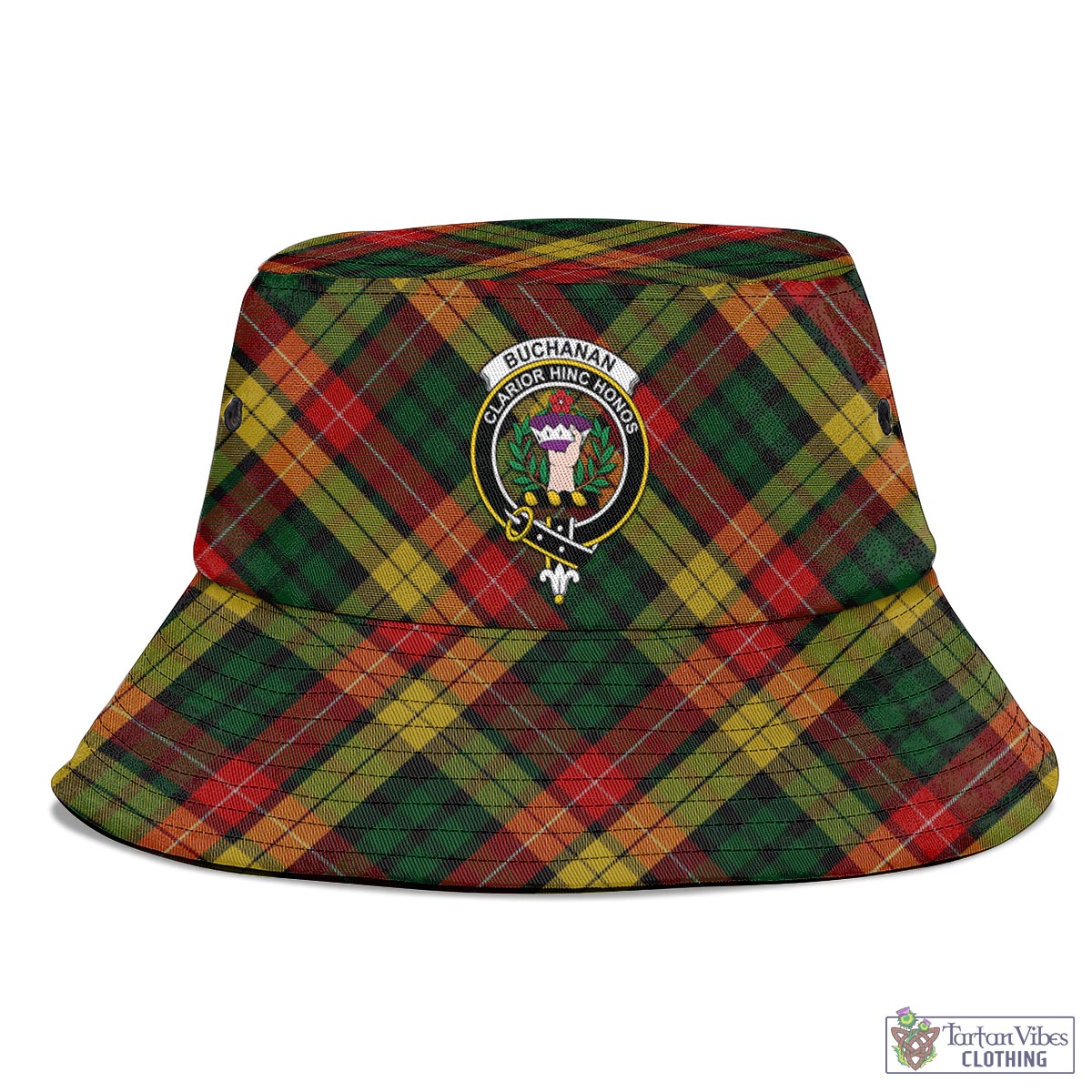 Tartan Vibes Clothing Buchanan Tartan Bucket Hat with Family Crest