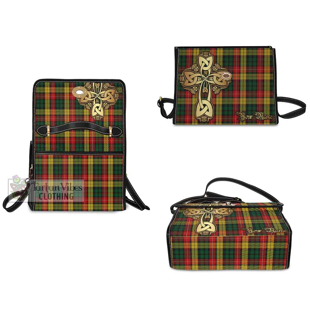 Tartan Vibes Clothing Buchanan Tartan Waterproof Canvas Bag Golden Thistle Celtic Cross Style