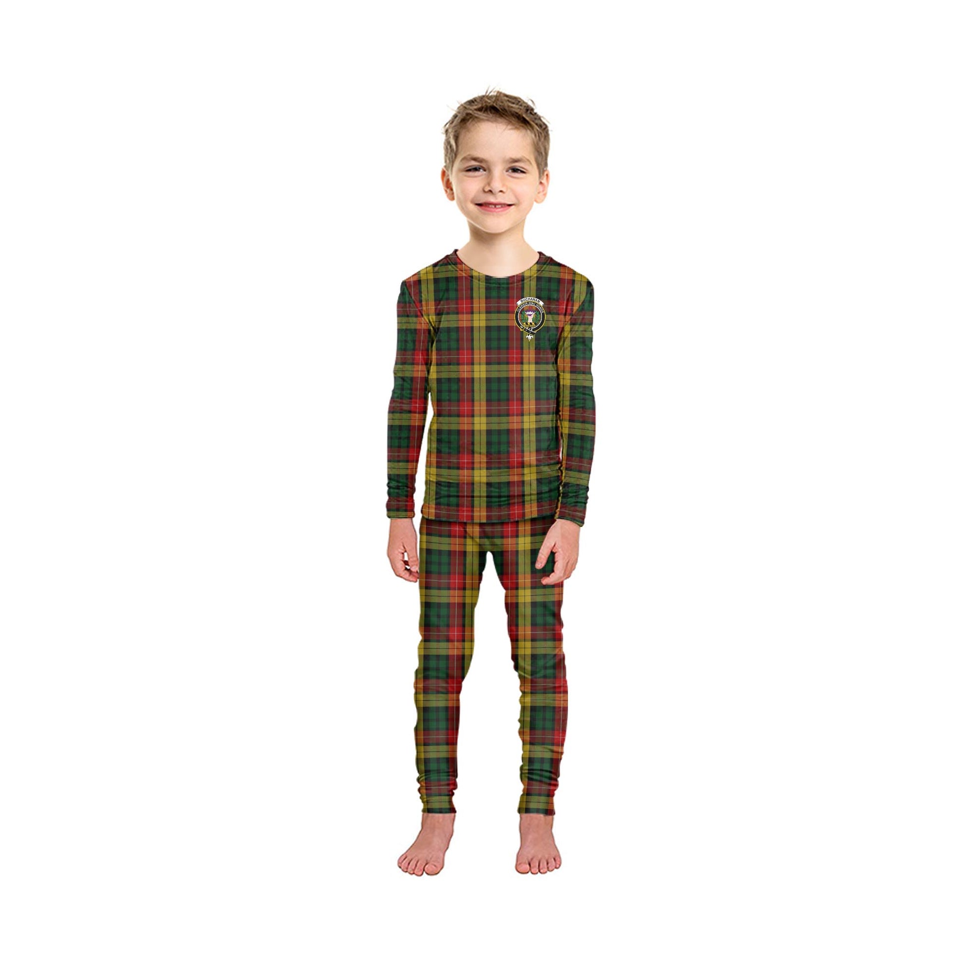 Buchanan Tartan Pajamas Family Set with Family Crest - Tartan Vibes Clothing