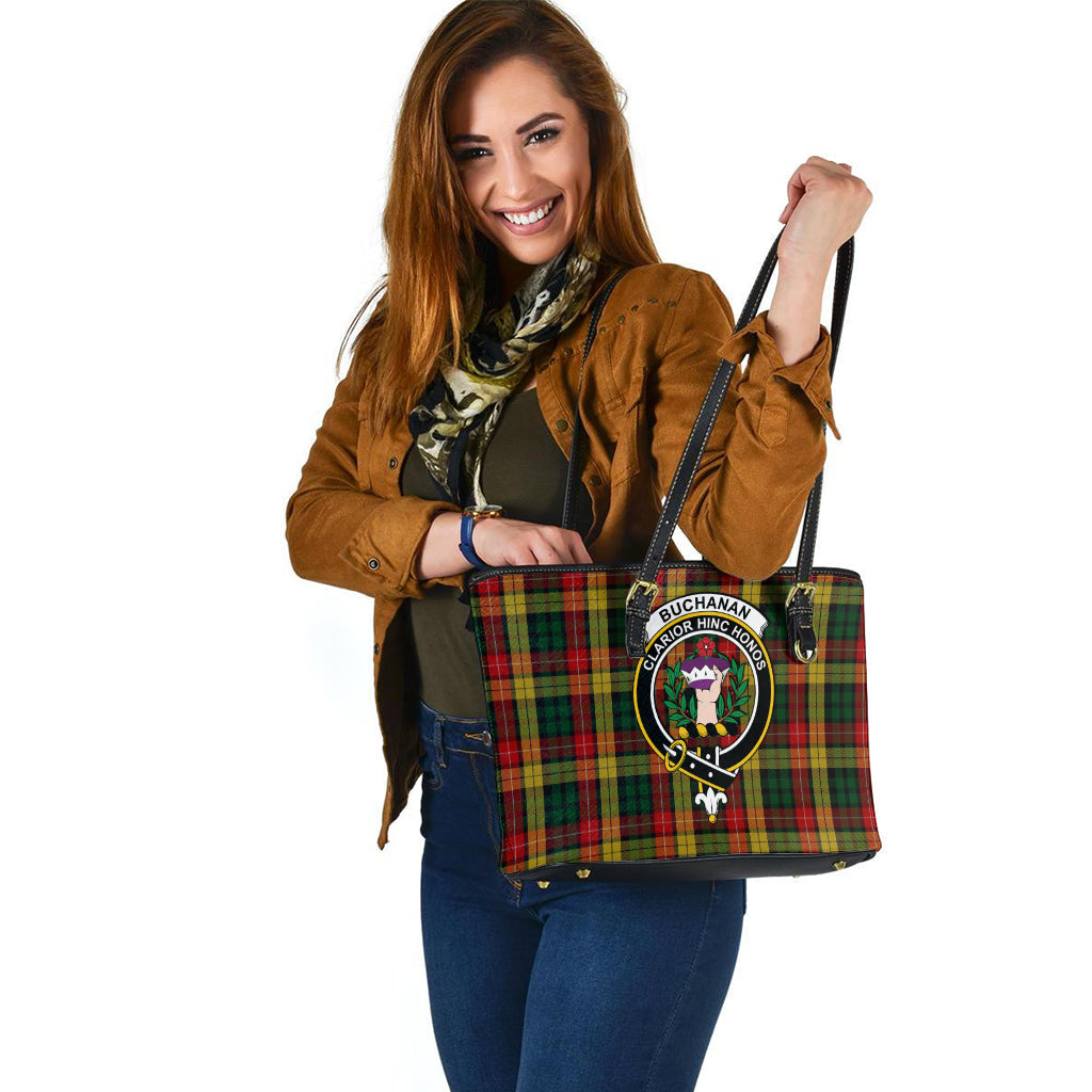 Buchanan Tartan Leather Tote Bag with Family Crest