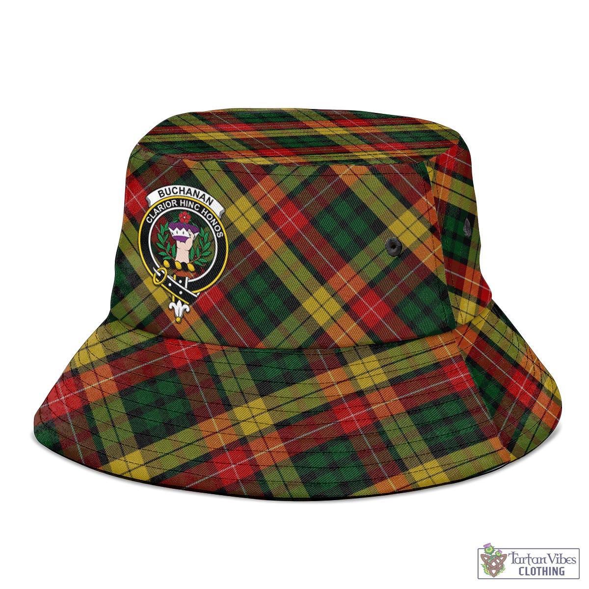 Tartan Vibes Clothing Buchanan Tartan Bucket Hat with Family Crest