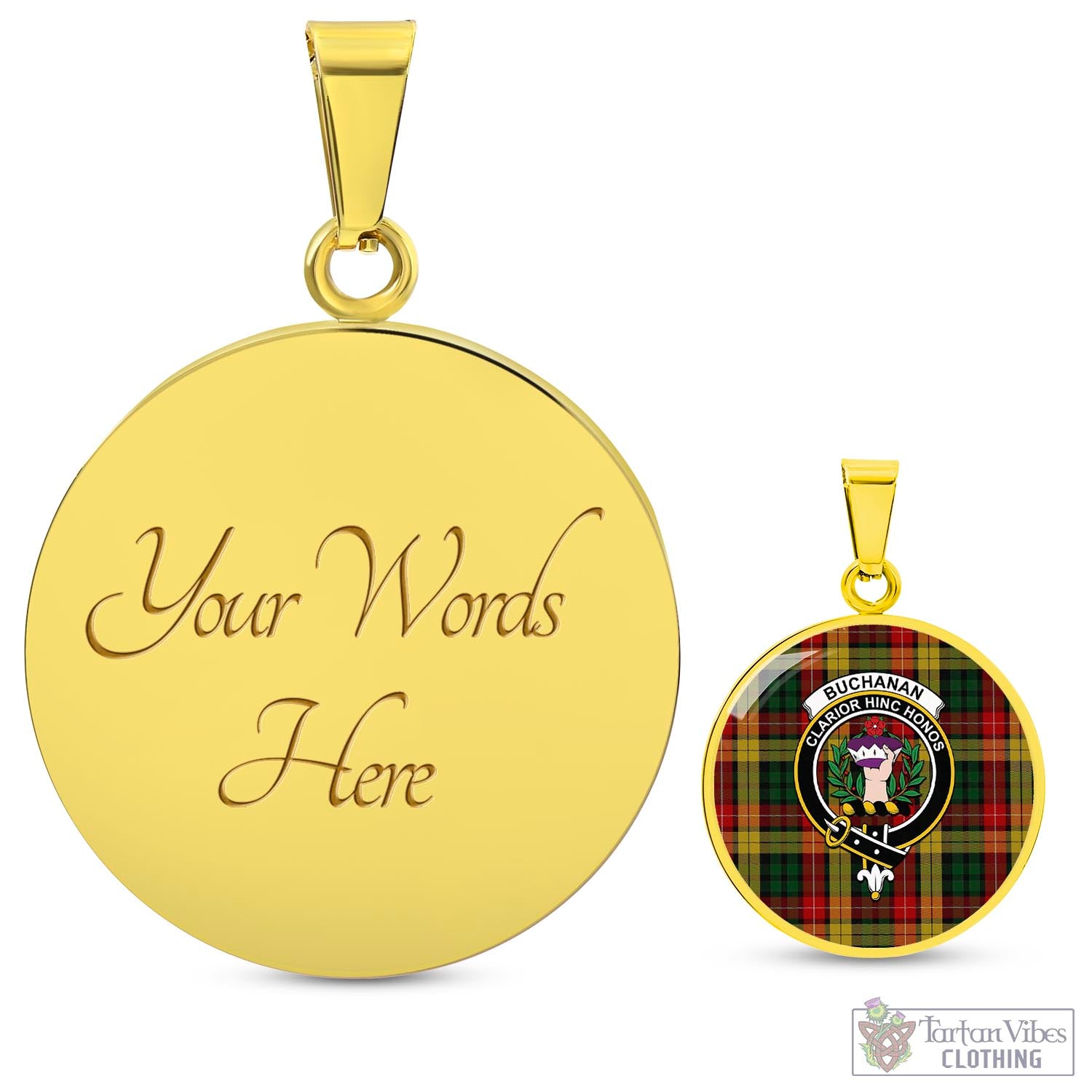 Tartan Vibes Clothing Buchanan Tartan Circle Necklace with Family Crest