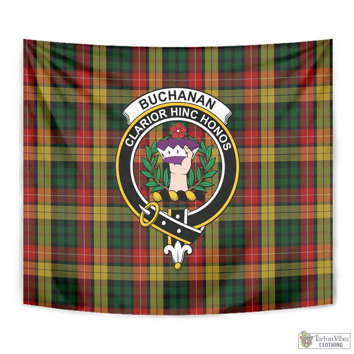 Tartan Vibes Clothing Buchanan Tartan Tapestry Wall Hanging and Home Decor for Room with Family Crest