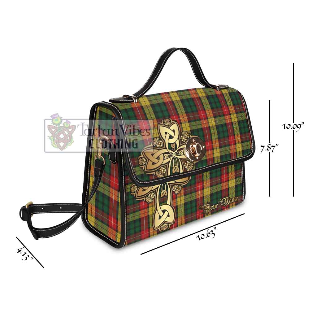 Tartan Vibes Clothing Buchanan Tartan Waterproof Canvas Bag Golden Thistle Celtic Cross Style