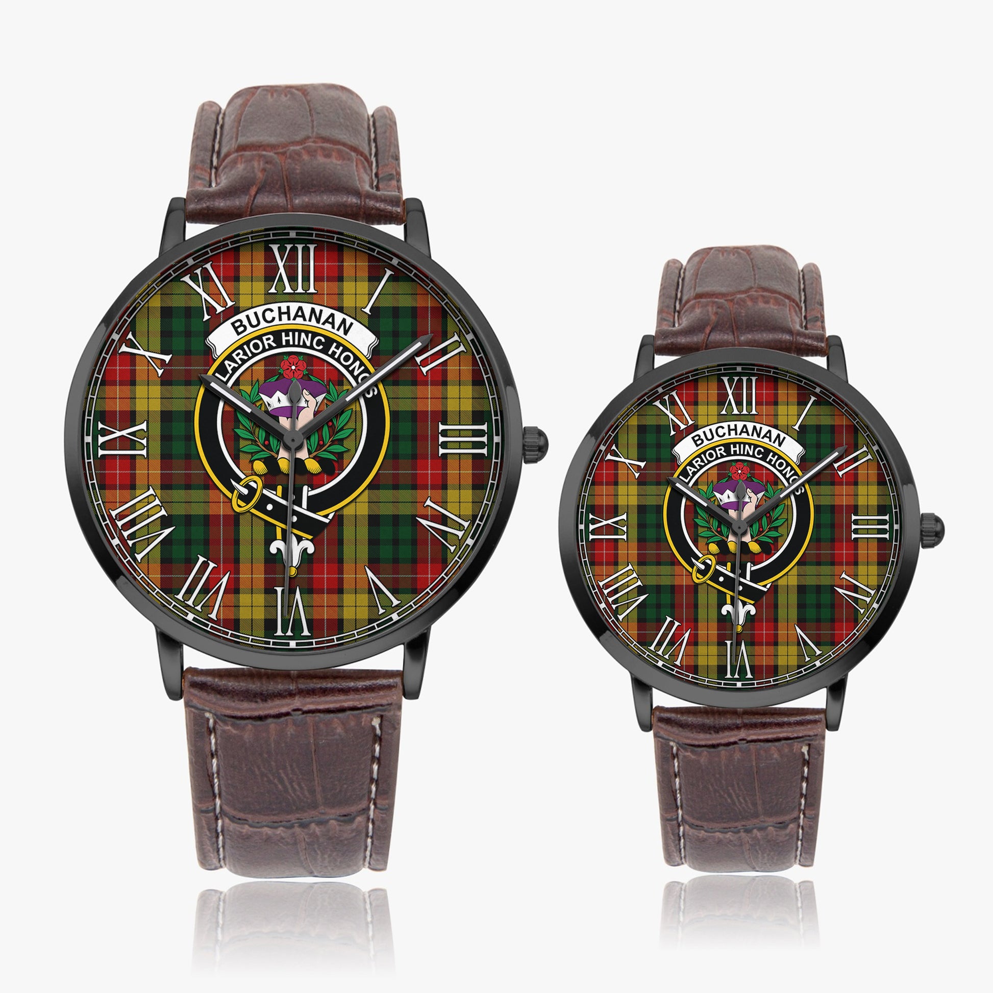 Buchanan Tartan Family Crest Leather Strap Quartz Watch - Tartanvibesclothing