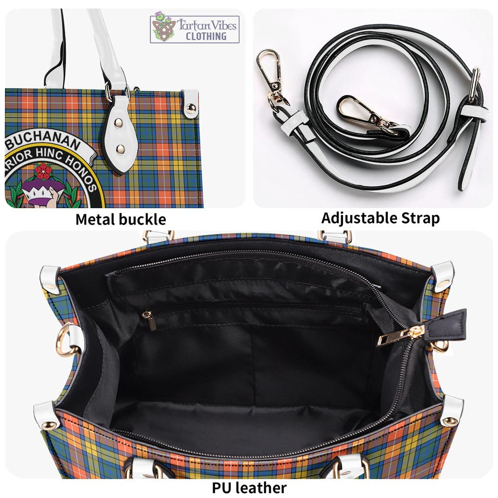 Tartan Vibes Clothing Buchanan Ancient Tartan Luxury Leather Handbags with Family Crest