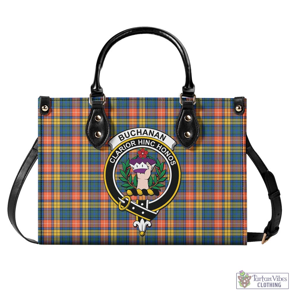 Tartan Vibes Clothing Buchanan Ancient Tartan Luxury Leather Handbags with Family Crest