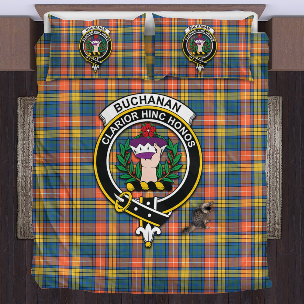 Buchanan Ancient Tartan Bedding Set with Family Crest US Bedding Set - Tartan Vibes Clothing