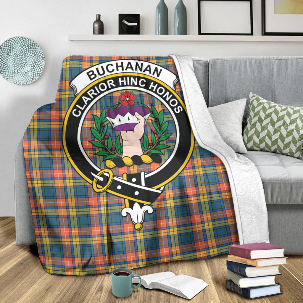 Buchanan Ancient Tartan Blanket with Family Crest - Tartanvibesclothing