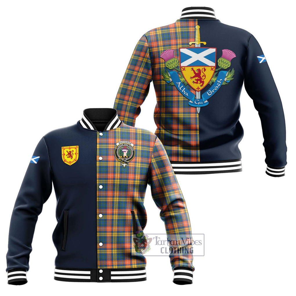 Tartan Vibes Clothing Buchanan Ancient Tartan Baseball Jacket with Scottish Lion Royal Arm Half Style