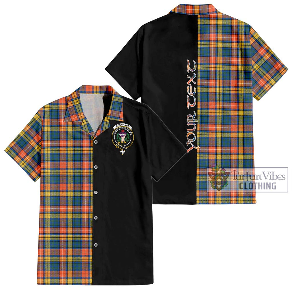 Buchanan Ancient Tartan Short Sleeve Button Shirt with Family Crest and Half Of Me Style Kid - Tartanvibesclothing Shop