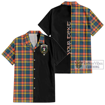 Buchanan Ancient Tartan Short Sleeve Button Shirt with Family Crest and Half Of Me Style