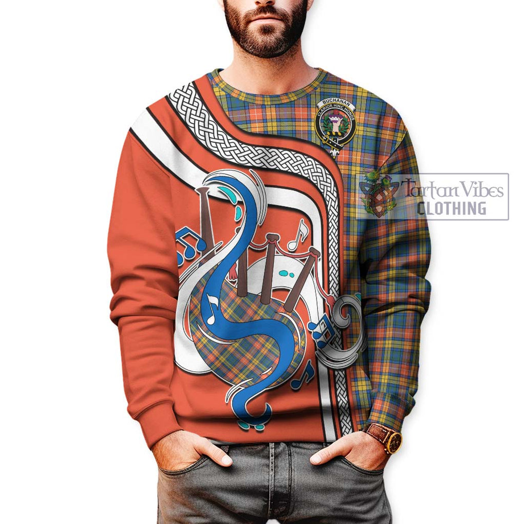 Buchanan Ancient Tartan Sweatshirt with Epic Bagpipe Style Unisex - Tartanvibesclothing Shop