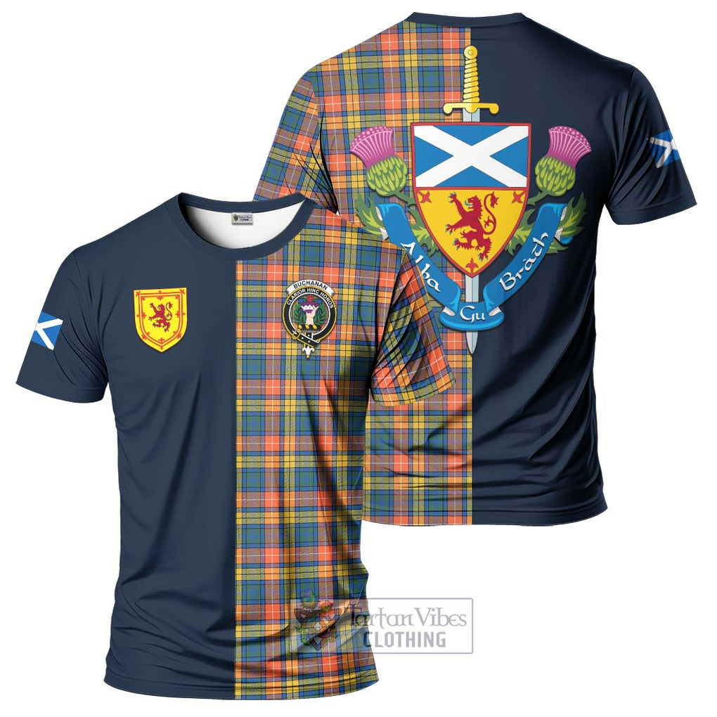 Tartan Vibes Clothing Buchanan Ancient Tartan T-Shirt Alba with Scottish Lion Royal Arm Half Style