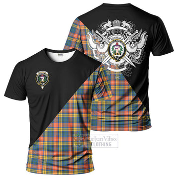 Buchanan Ancient Tartan T-Shirt with Family Crest and Military Logo Style