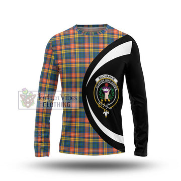 Buchanan Ancient Tartan Long Sleeve T-Shirt with Family Crest Circle Style