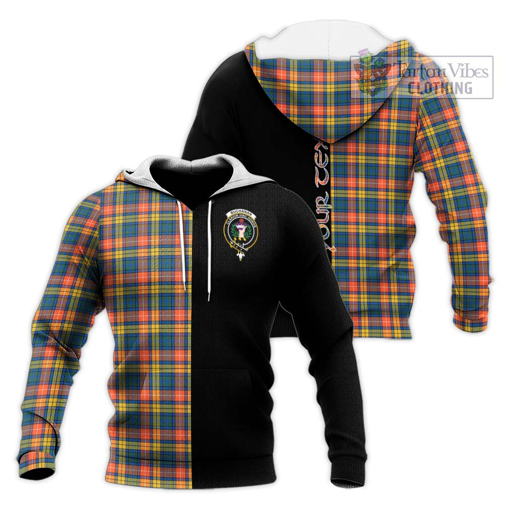 Buchanan Ancient Tartan Knitted Hoodie with Family Crest and Half Of Me Style Unisex Knitted Pullover Hoodie - Tartanvibesclothing Shop