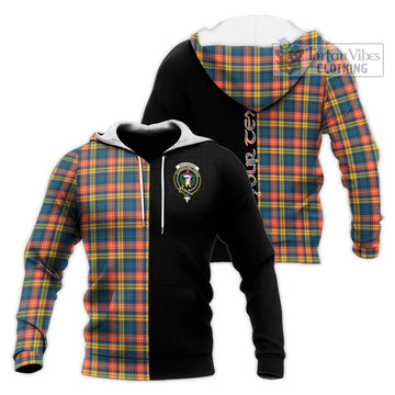 Buchanan Ancient Tartan Knitted Hoodie with Family Crest and Half Of Me Style