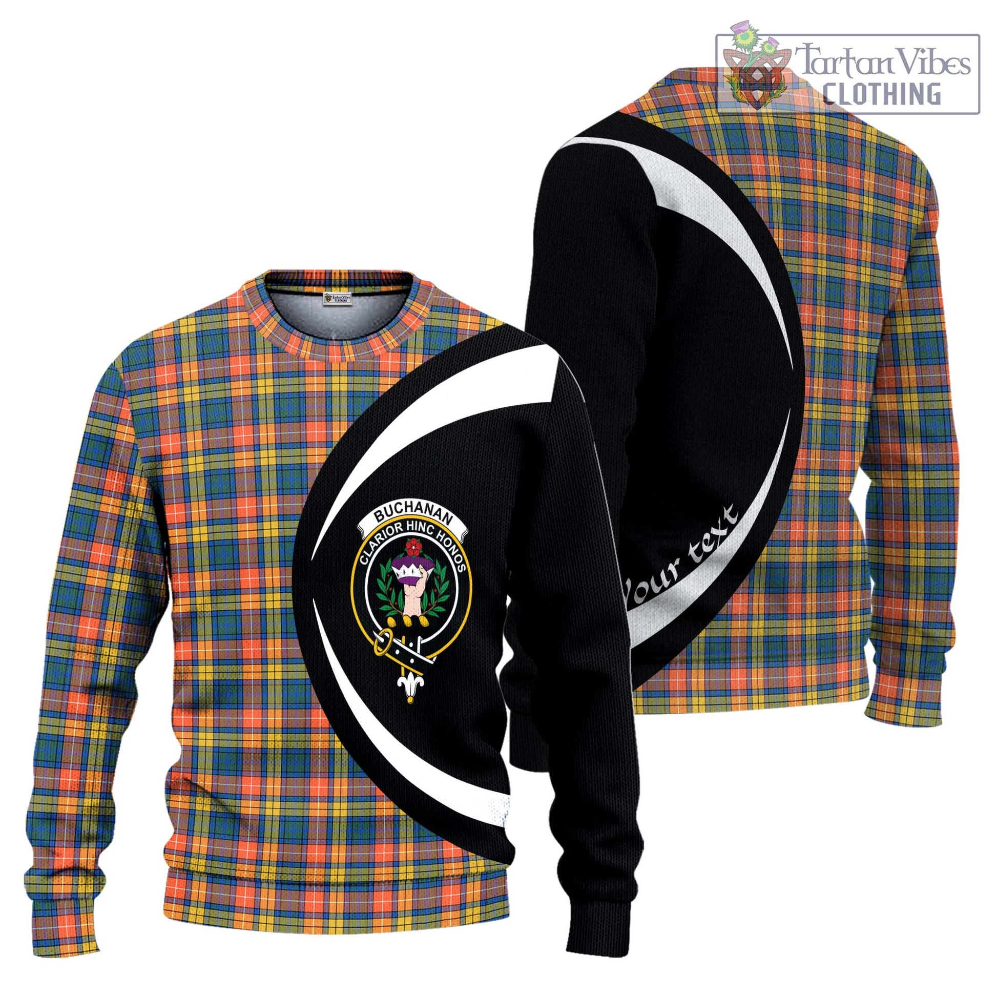 Buchanan Ancient Tartan Ugly Sweater with Family Crest Circle Style Unisex - Tartan Vibes Clothing