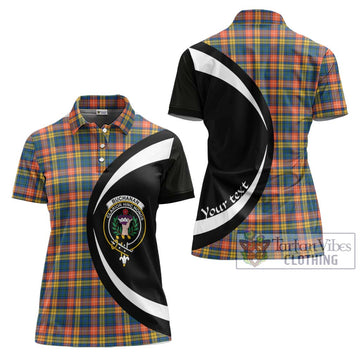 Buchanan Ancient Tartan Women's Polo Shirt with Family Crest Circle Style