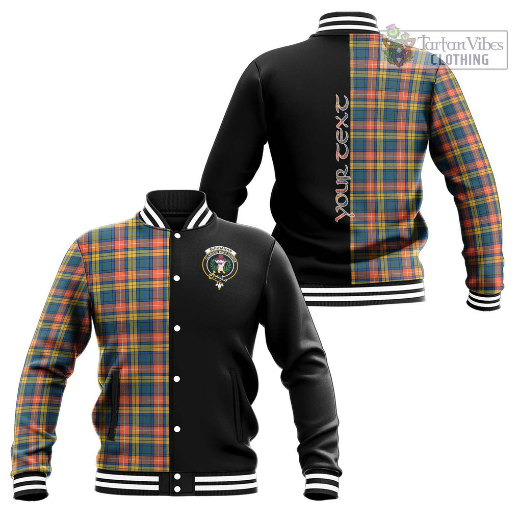 Buchanan Ancient Tartan Baseball Jacket with Family Crest and Half Of Me Style Unisex - Tartanvibesclothing Shop