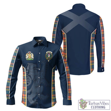 Buchanan Ancient Tartan Long Sleeve Button Up Shirt with Family Crest and Lion Rampant Vibes Sport Style