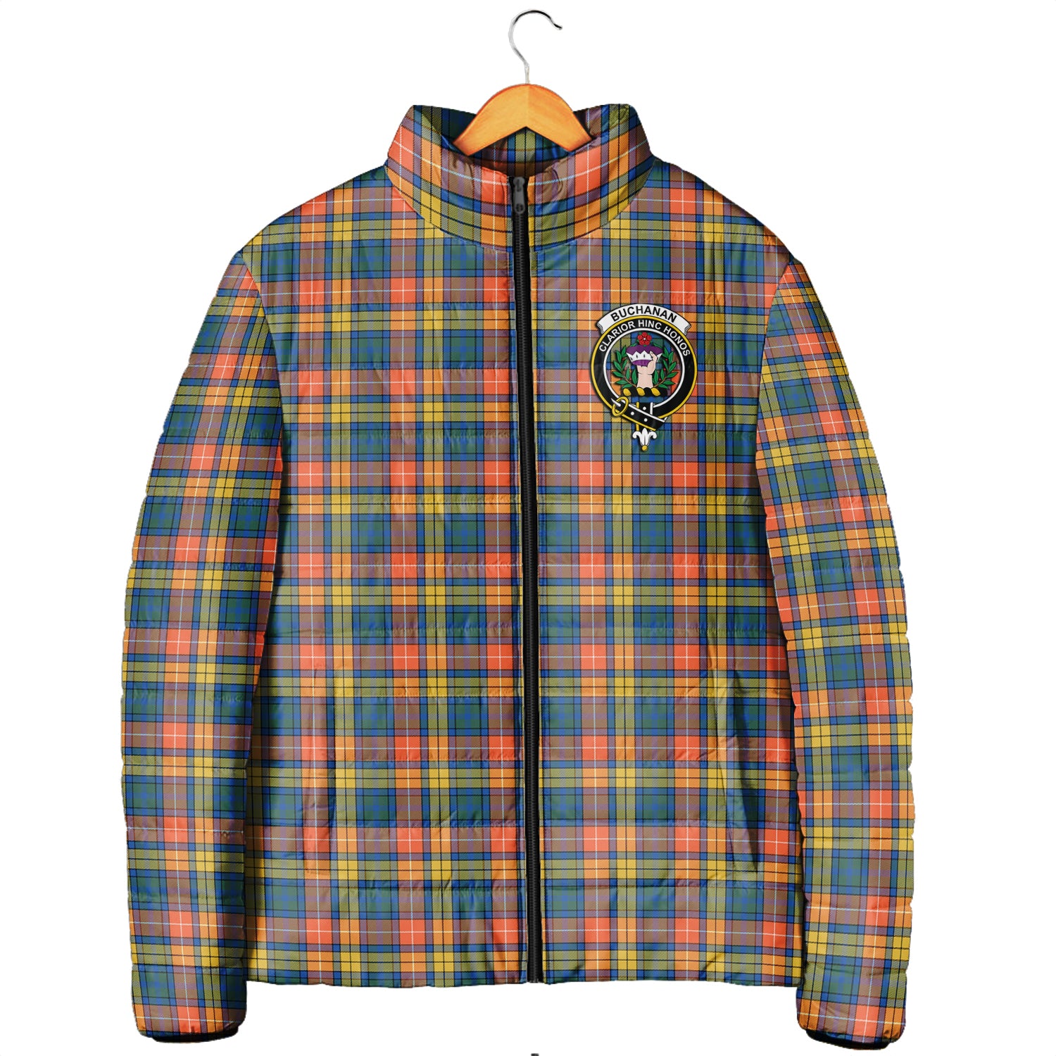 Buchanan Ancient Tartan Padded Jacket with Family Crest Men's Padded Jacket - Tartan Vibes Clothing