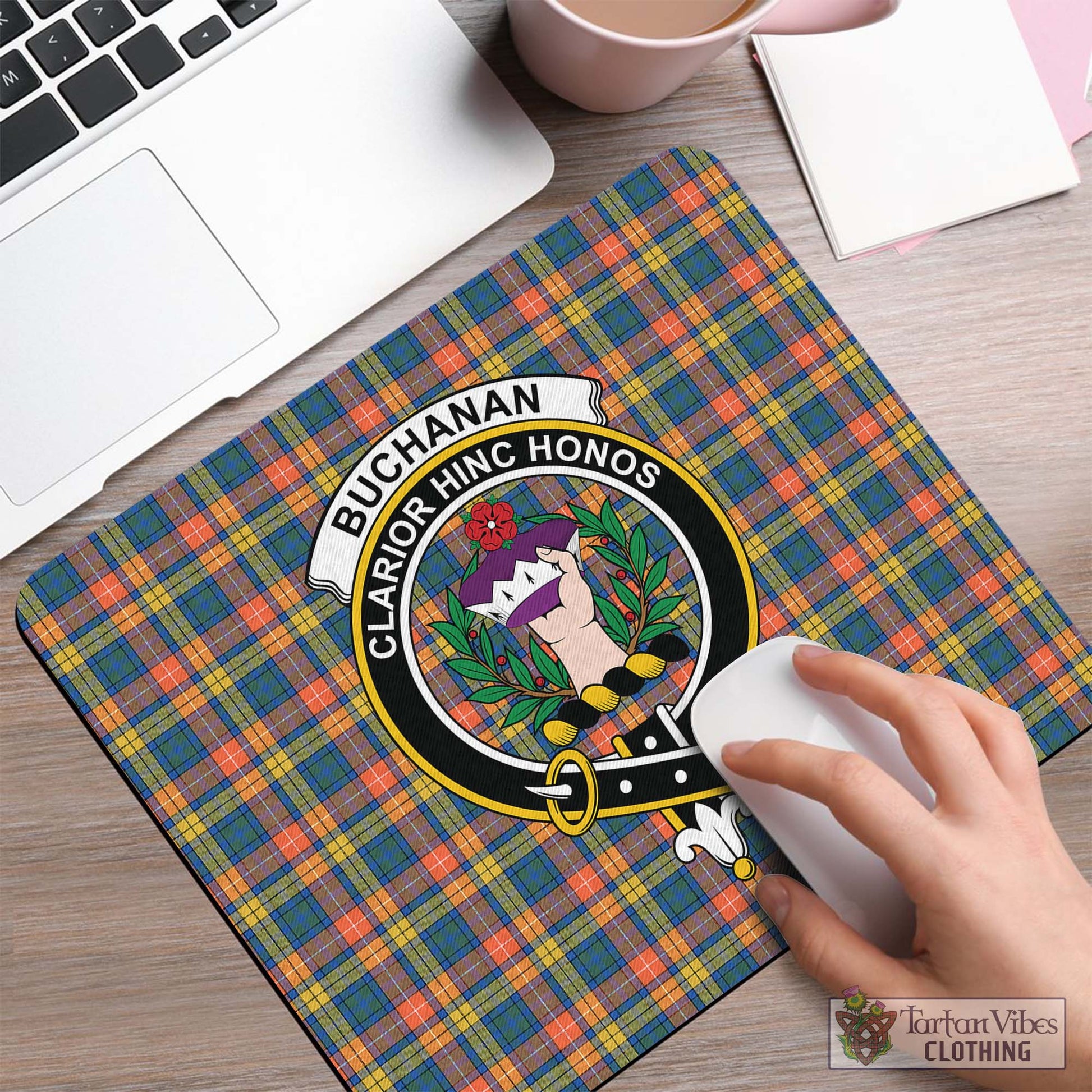 Tartan Vibes Clothing Buchanan Ancient Tartan Mouse Pad with Family Crest