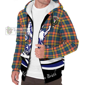 Buchanan Ancient Tartan Sherpa Hoodie with Alba Gu Brath Regal Lion Emblem