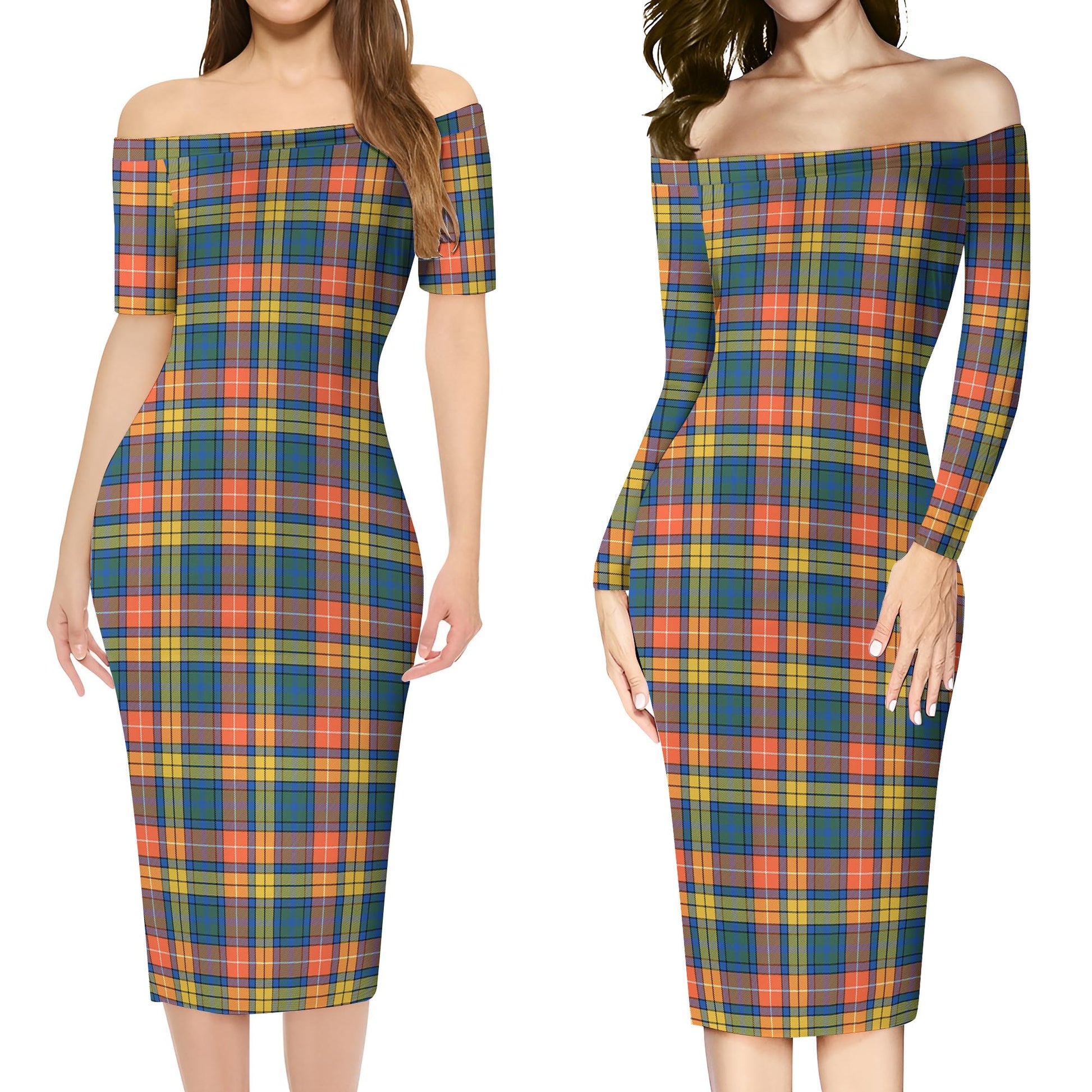 Buchanan Ancient Tartan Off Shoulder Lady Dress Women's Dress - Tartanvibesclothing