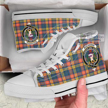 Buchanan Ancient Tartan High Top Shoes with Family Crest