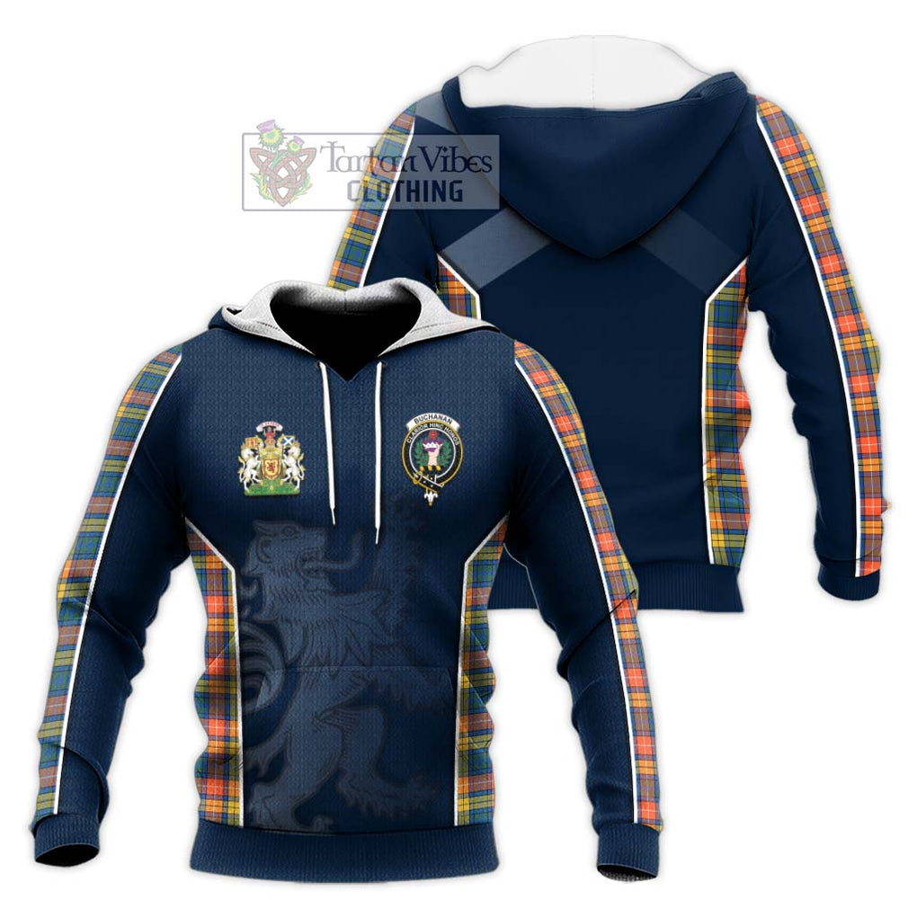 Buchanan Ancient Tartan Knitted Hoodie with Family Crest and Lion Rampant Vibes Sport Style Unisex Knitted Pullover Hoodie - Tartan Vibes Clothing