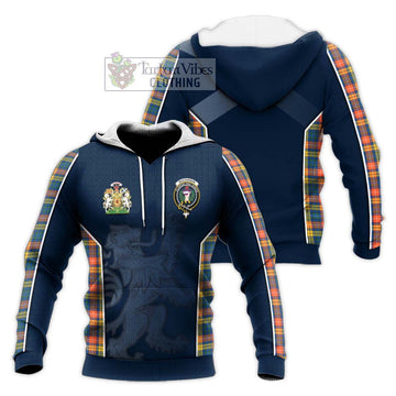 Buchanan Ancient Tartan Knitted Hoodie with Family Crest and Lion Rampant Vibes Sport Style