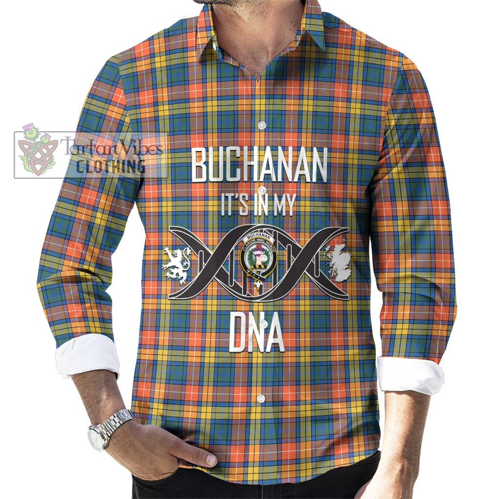 Buchanan Ancient Tartan Long Sleeve Button Shirt with Family Crest DNA In Me Style Men's Shirt S - Tartanvibesclothing Shop