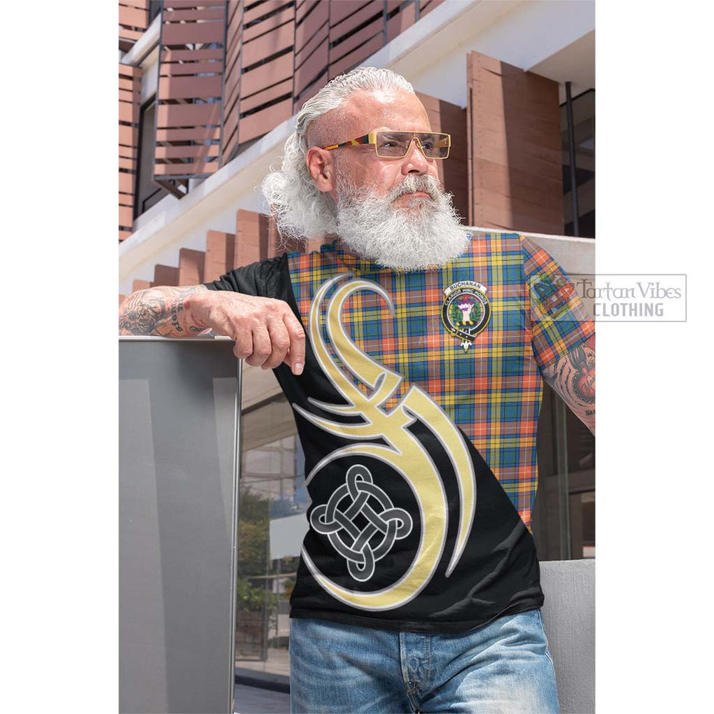 Tartan Vibes Clothing Buchanan Ancient Tartan Cotton T-shirt with Family Crest and Celtic Symbol Style